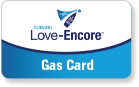 Subaru Love Encore gas card image with Subaru Love-Encore logo. | Briggs Subaru of Topeka in Topeka KS