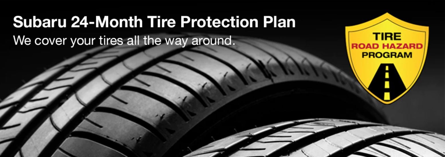 Subaru tire with 24-Month Tire Protection and road hazard program logo. | Briggs Subaru of Topeka in Topeka KS