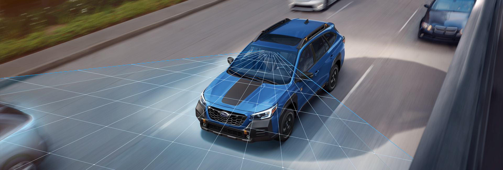 A photo illustration of the EyeSight Driver Assist Technology on the 2023 Outback Wilderness. | Briggs Subaru of Topeka in Topeka KS