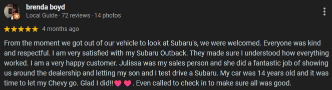 Briggs Subaru of Topeka - Google Review 2