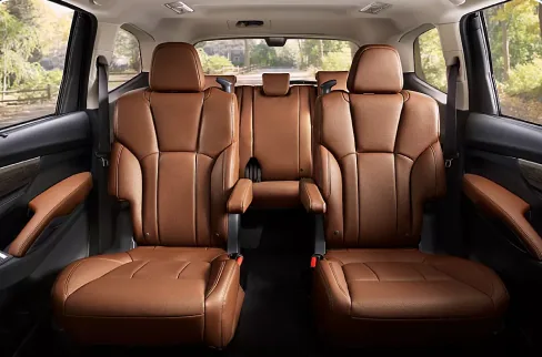 Second-row captain&rsquo;s chairs viewed from the third row of a 2026 Subaru Ascent