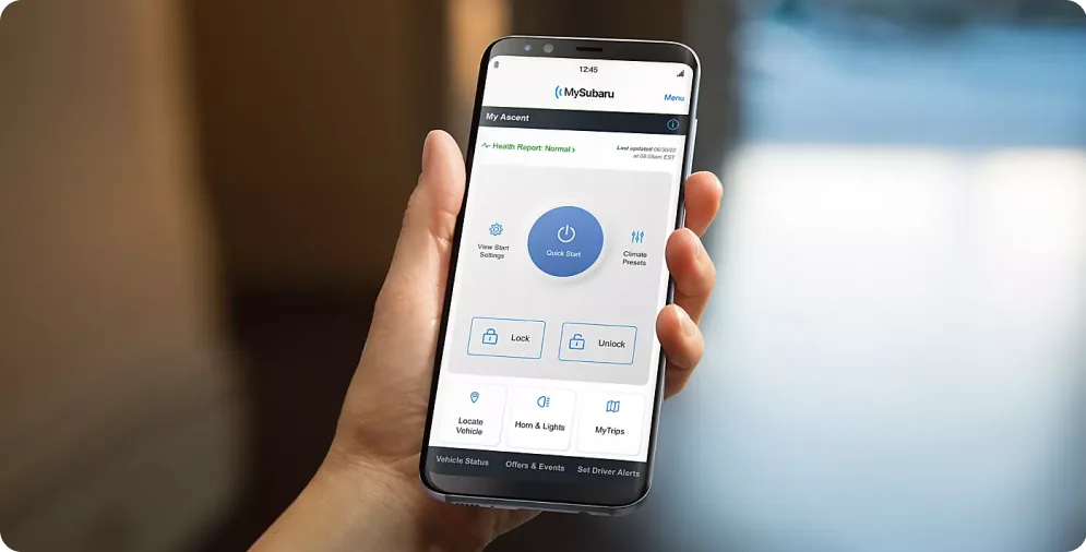 MySubaru Connected Services app open on a smartphone