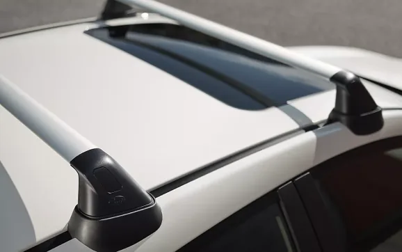 Roof rail and crossbar detail on a Subaru