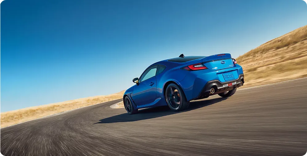 2026 Subaru BRZ tS taking a corner with its STI-tuned suspension