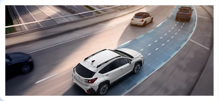Adaptive Cruise Control with Lane Centering guiding a Subaru through a highway curve