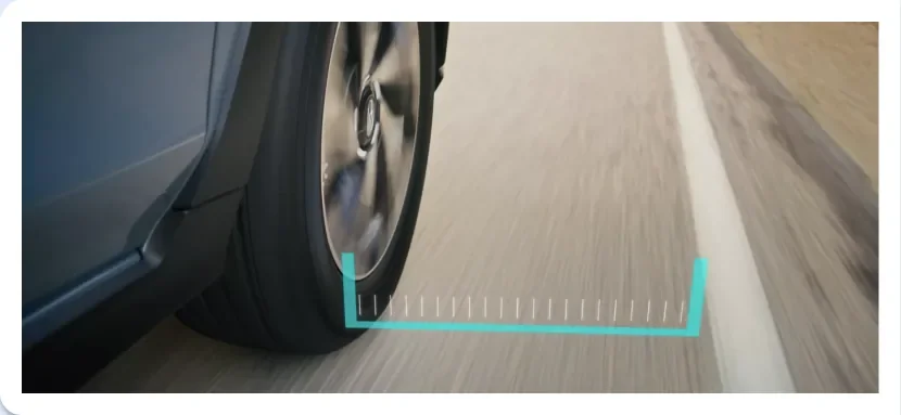 Lane Departure and Sway Warning monitoring the lane marking beside a front wheel