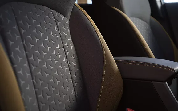 Two-tone Sport Cloth seats with yellow stitching in the 2026 Subaru Crosstrek