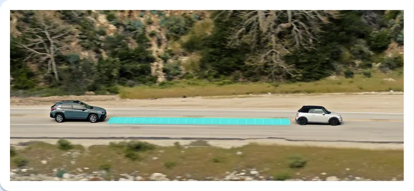 Advanced Adaptive Cruise Control holding a set distance from the vehicle ahead