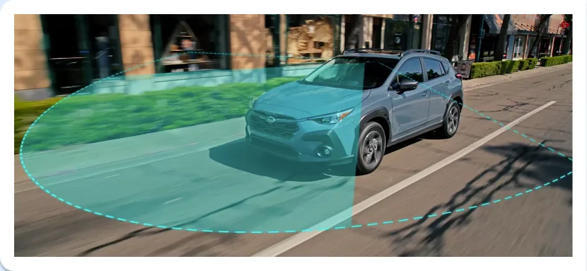 EyeSight Pre-Collision Braking scanning the road ahead of a Subaru in town