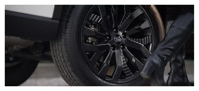 Dark metallic-finish 19-inch alloy wheel on the Forester Sport Onyx Edition Package