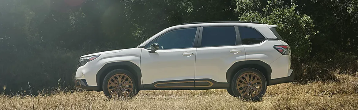 White 2026 Subaru Forester parked in a golden field