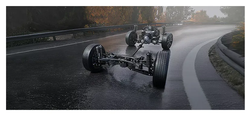 Subaru Symmetrical All-Wheel Drive drivetrain laid out along the centerline of the vehicle