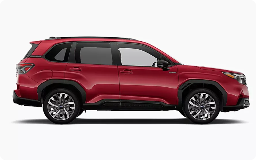 Red 2026 Subaru Forester Hybrid shown in profile