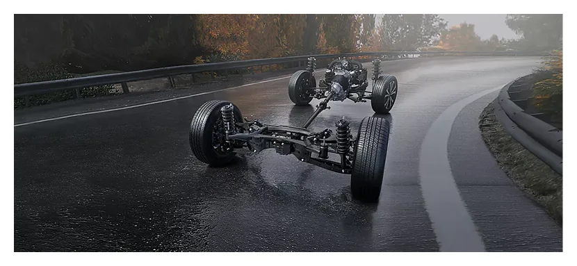 Subaru Symmetrical All-Wheel Drive drivetrain laid out along the centerline of the vehicle