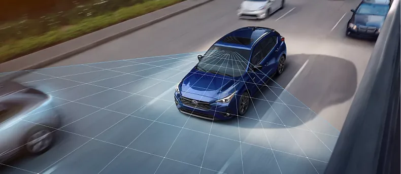 EyeSight detection field visualised ahead of a Subaru Impreza