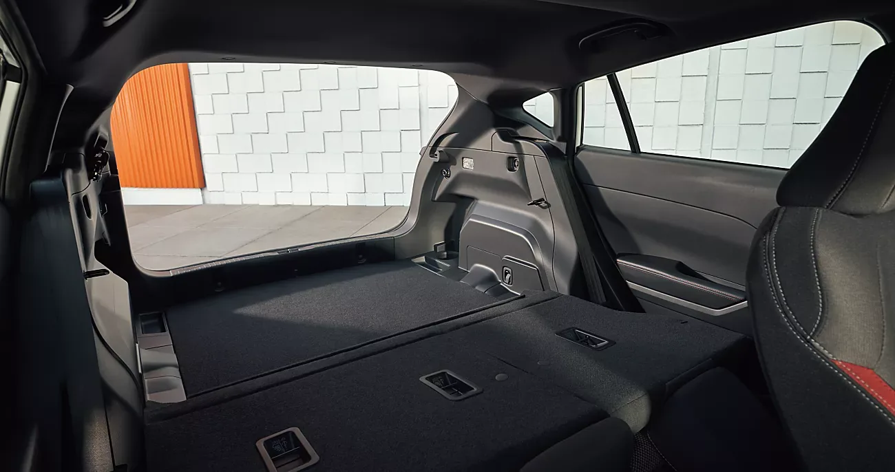 Rear seats folded flat in the 2026 Subaru Impreza