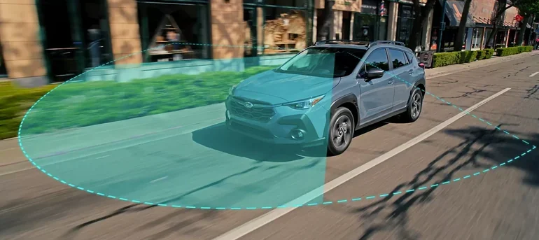 Pre-Collision Braking detection zone in front of a Subaru