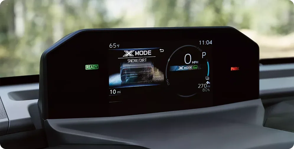 X-MODE Snow/Dirt setting shown on the 2026 Subaru Solterra instrument cluster