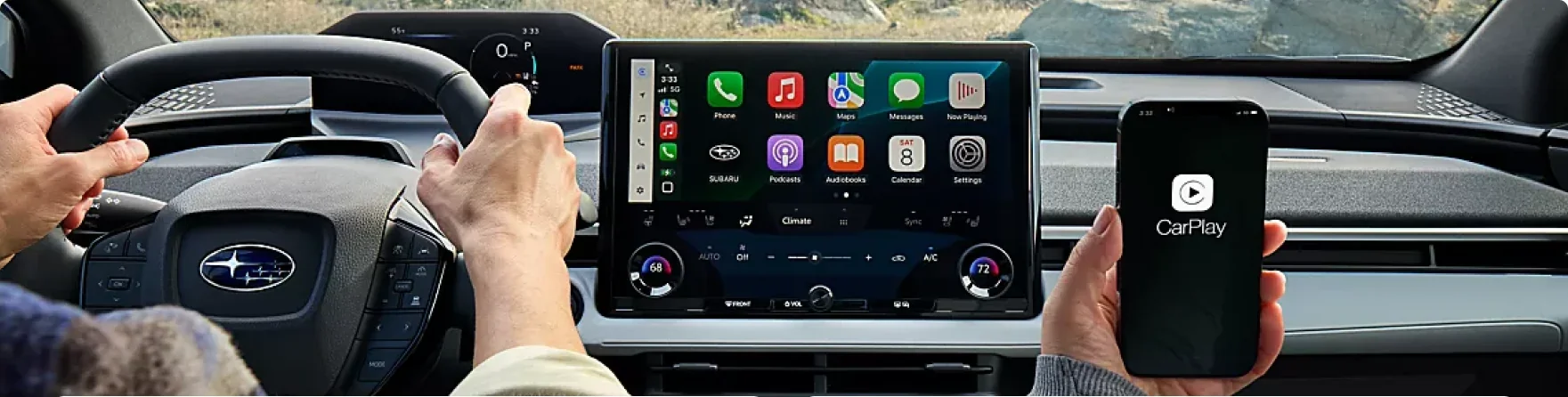 Wireless Apple CarPlay running on the 14-inch touchscreen of the 2026 Subaru Solterra