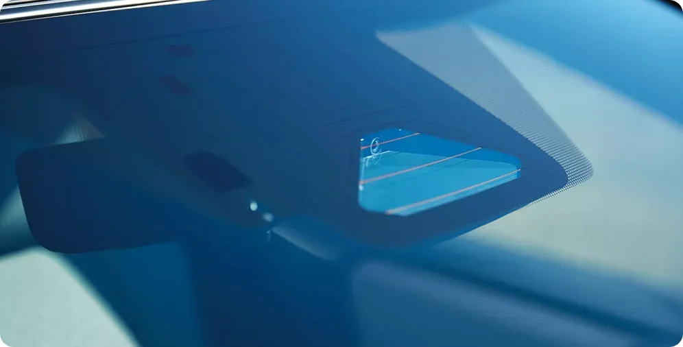 EyeSight camera housing behind the windshield of the 2026 Subaru Solterra