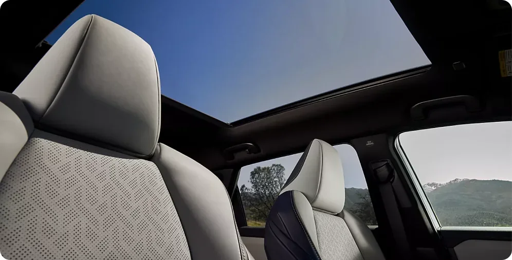 Panoramic fixed glass roof above the front seats of the 2026 Subaru Solterra Touring XT