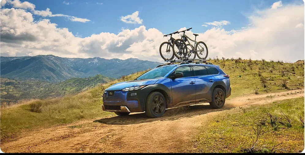 2026 Subaru Trailseeker carrying mountain bikes on a high desert trail