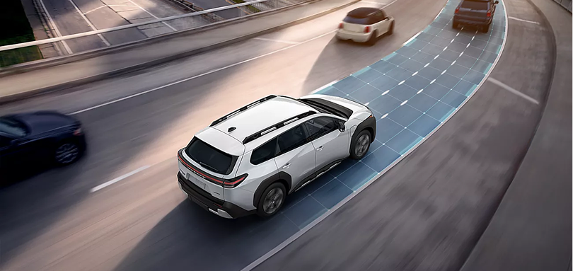 Traffic Jam Assist lane guidance visualised in slow-moving highway traffic