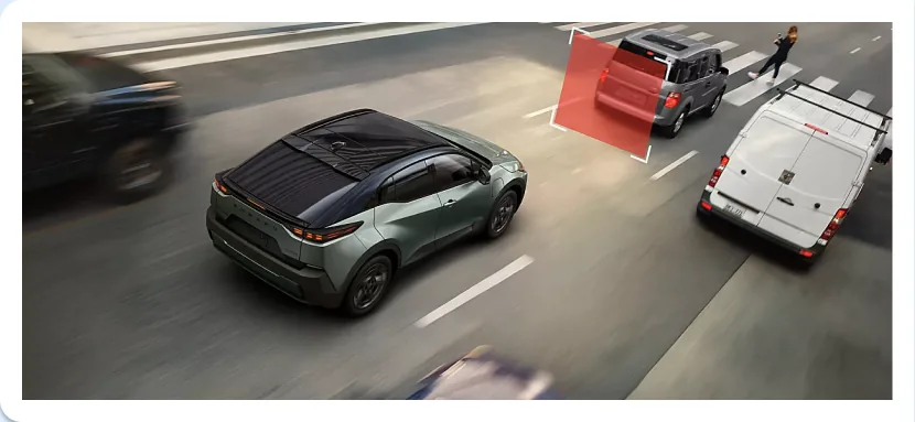 Pre-Collision System detection zone highlighted ahead of a Subaru Uncharted