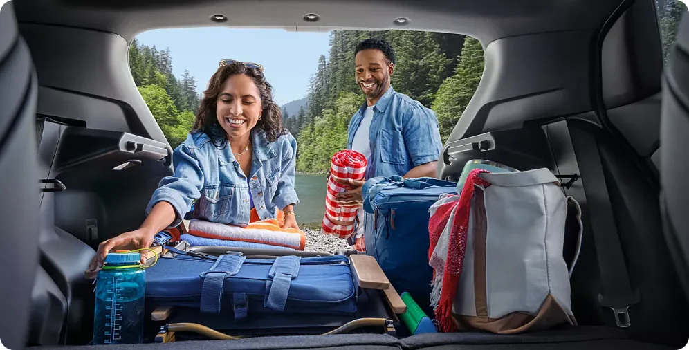 Couple loading gear through the power rear gate of a 2026 Subaru Uncharted