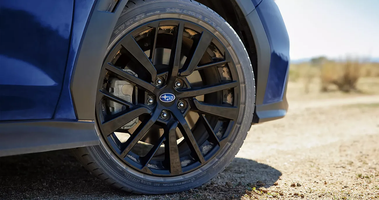Multi-spoked alloy wheel and flared fender on the 2026 Subaru WRX
