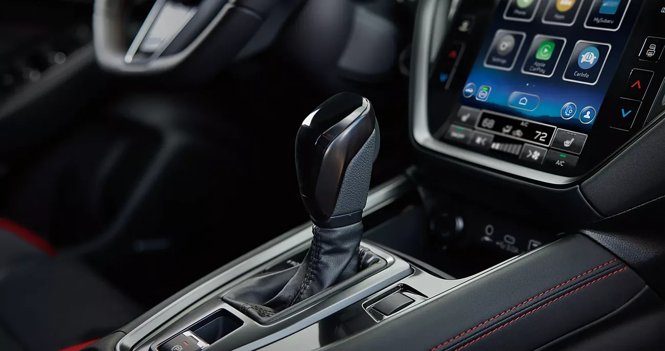 Shifter and centre console beside the touchscreen in the 2026 Subaru WRX