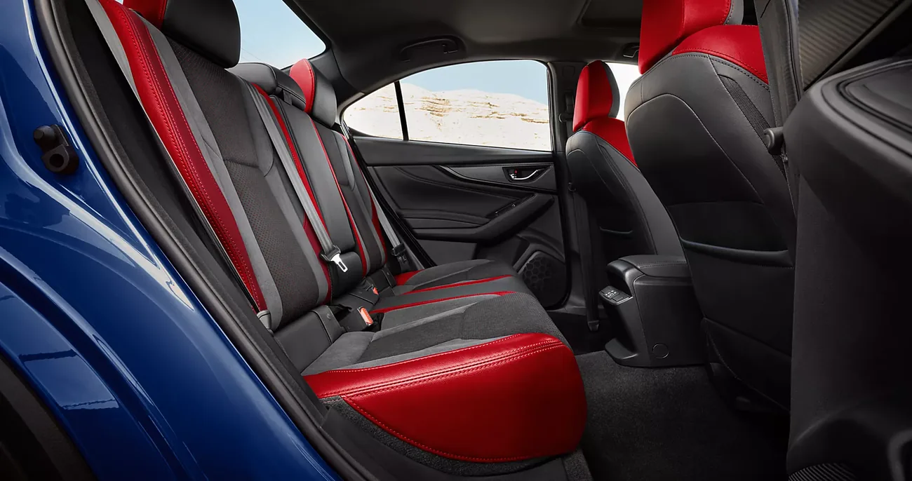 Rear seats of the 2026 Subaru WRX seen through the open door