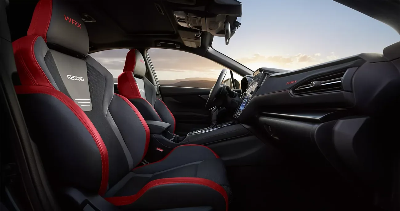 Recaro front seats of the 2026 Subaru WRX at sunset
