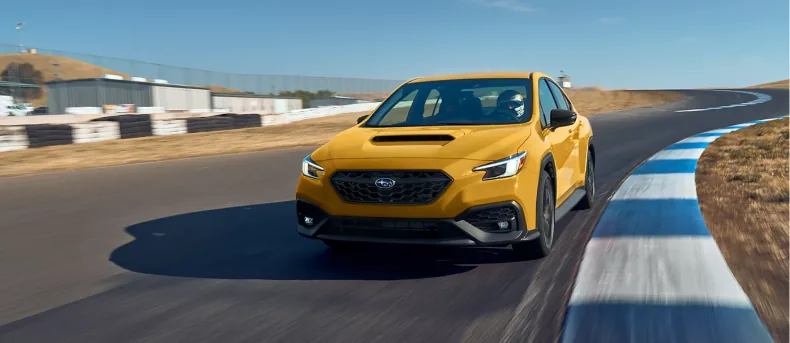 2026 Subaru WRX Series.Yellow cornering on a race circuit