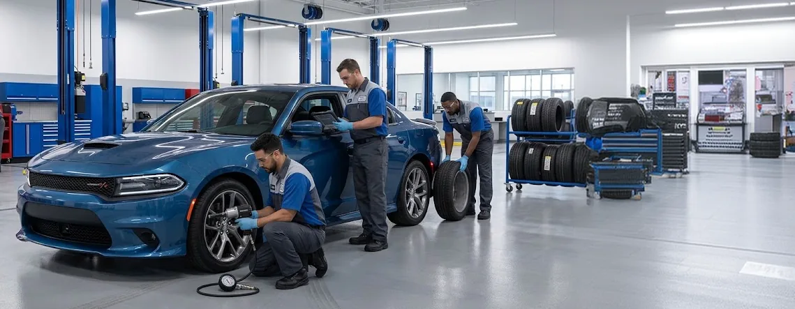 Briggs Subaru of Topeka technicians performing 30,000-mile scheduled maintenance service in the Topeka, KS service center