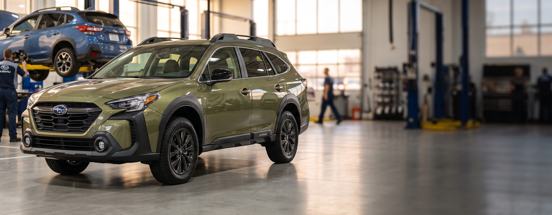 Subaru Outback in for 6,000-mile scheduled maintenance service at the Briggs Subaru of Topeka service center in Topeka, KS