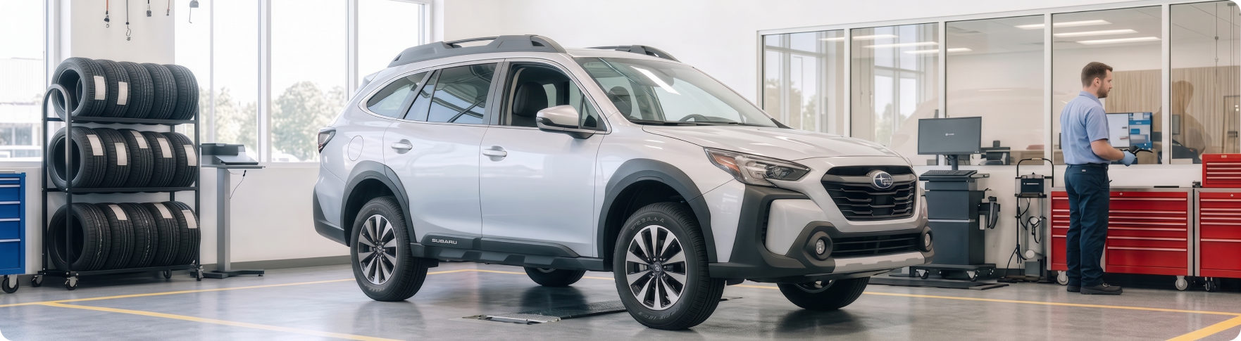 Subaru Outback in for check engine light diagnostics at the Briggs Subaru of Topeka service center