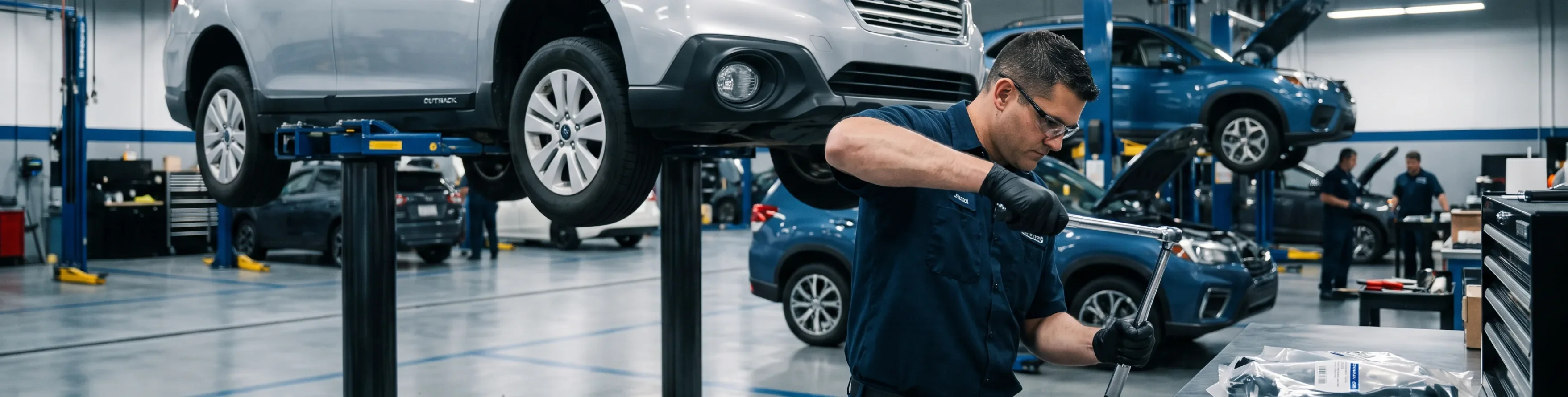 Briggs Subaru of Topeka service technician working under the hood of a Subaru in Topeka, KS