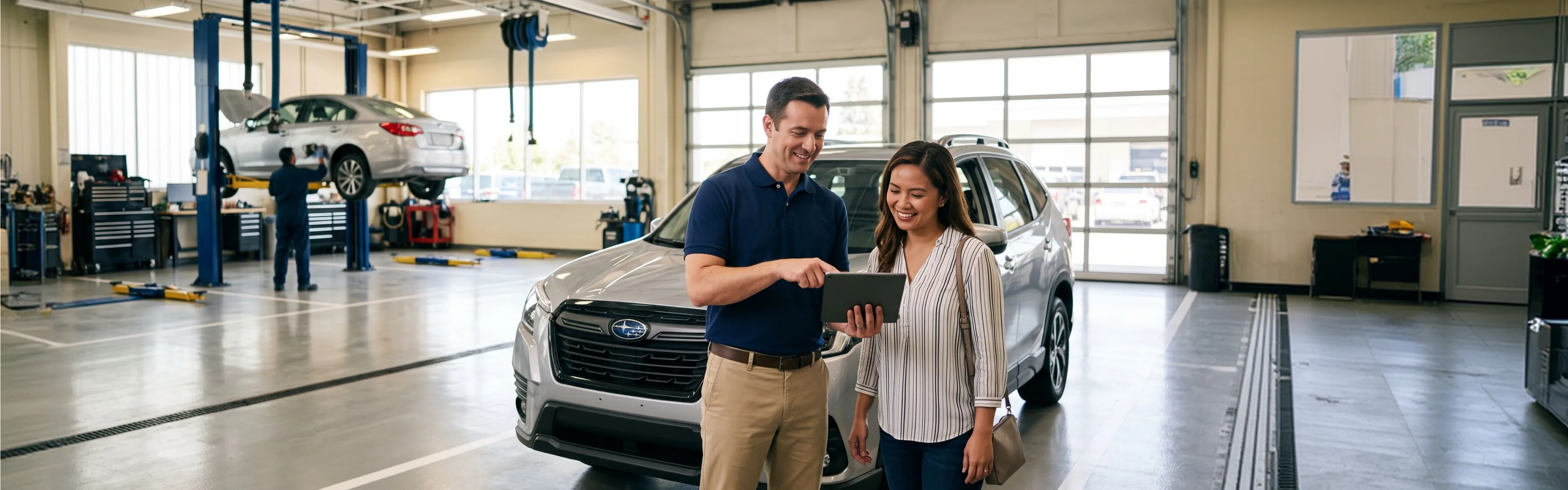 Subaru trained and certified technicians at work in the Briggs Subaru of Topeka service department