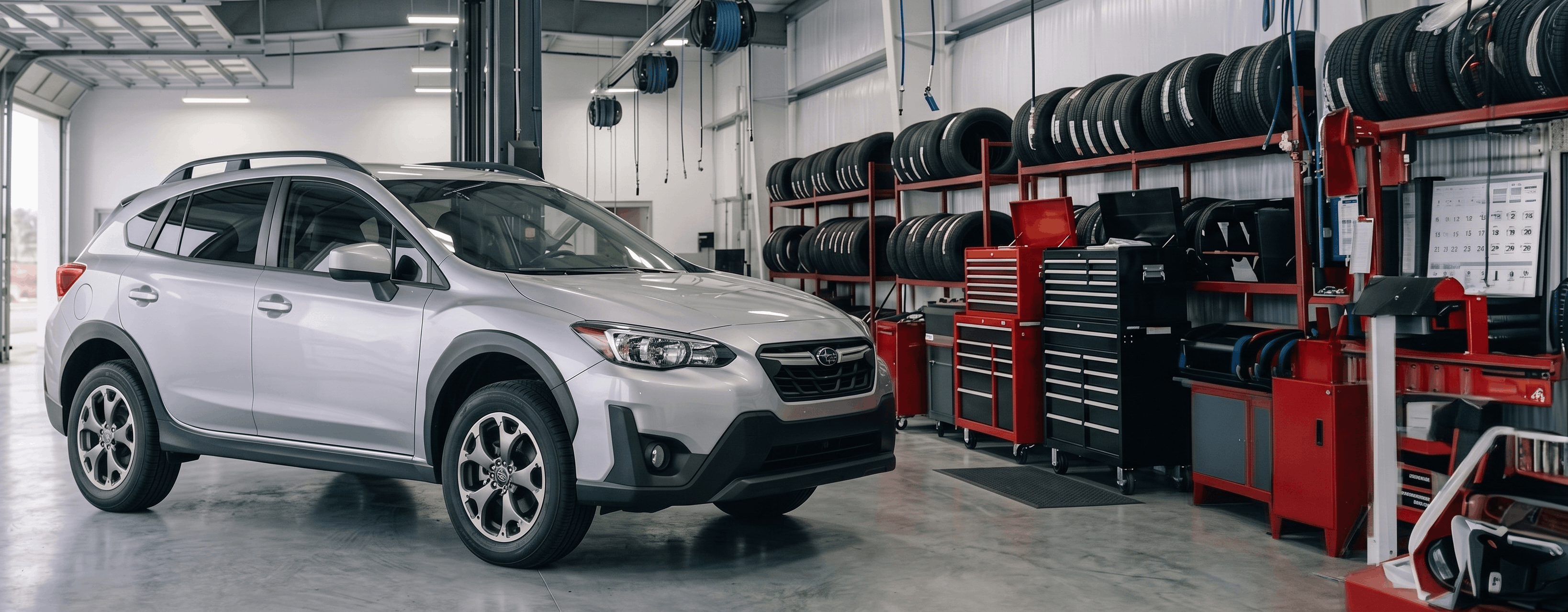 Subaru Crosstrek in the Briggs Subaru of Topeka service bay for thermal control valve service in Topeka, KS
